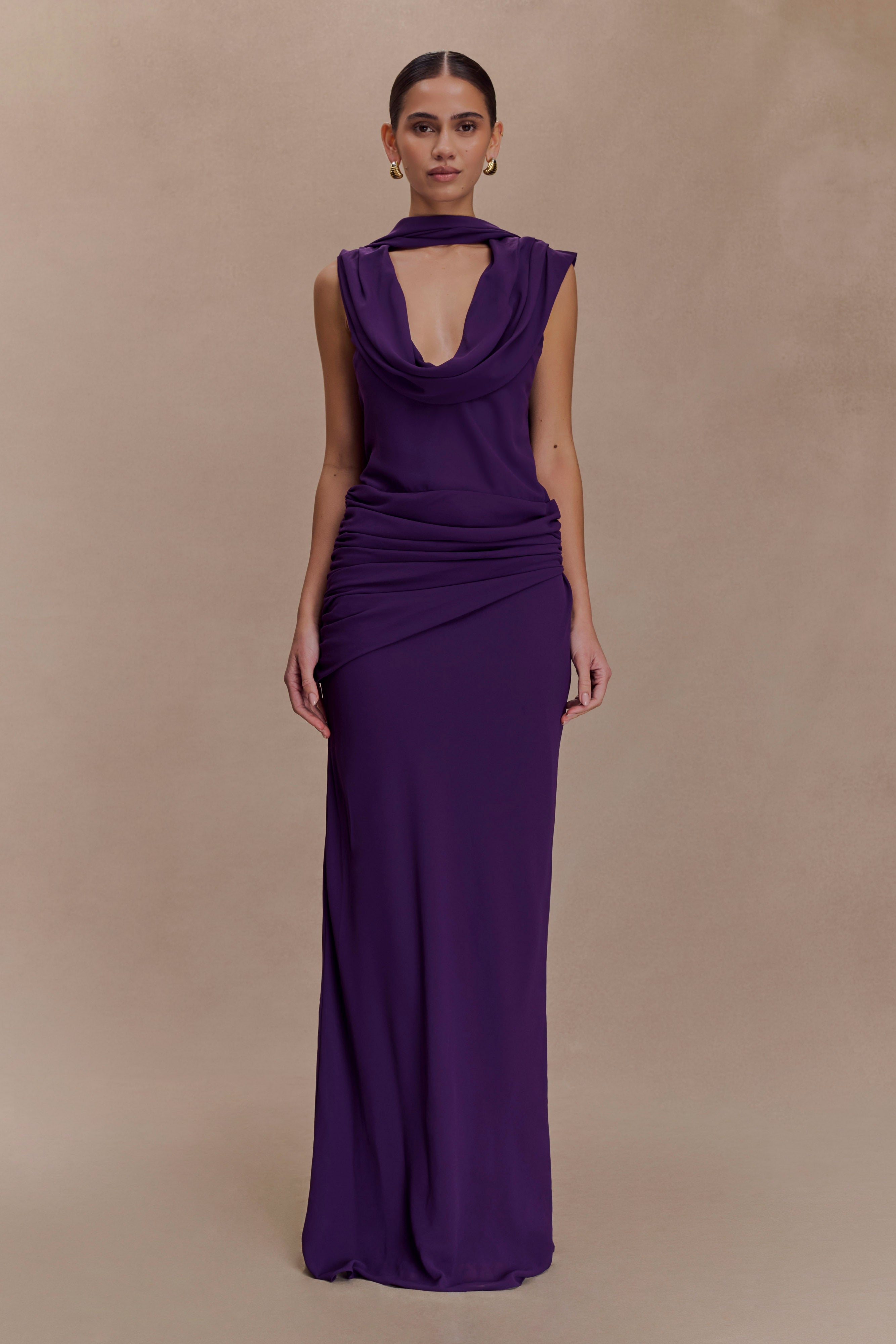 GIULIA DRAPED MAXI DRESS - PURPLE