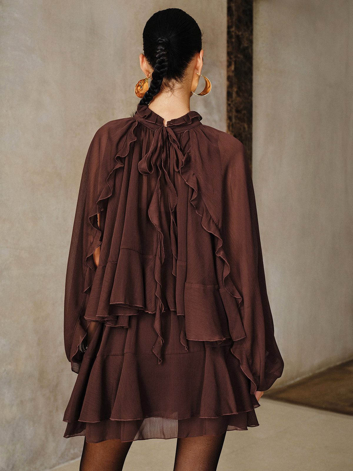 TIERED RUFFLE CHIFFON DRESS