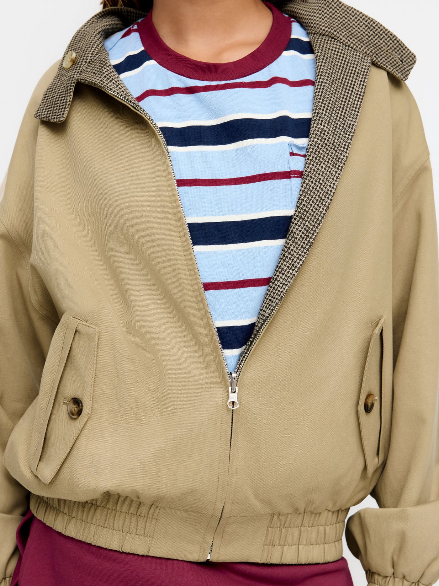 REVERSIBLE HOUNDSTOOTH BOMBER JACKET